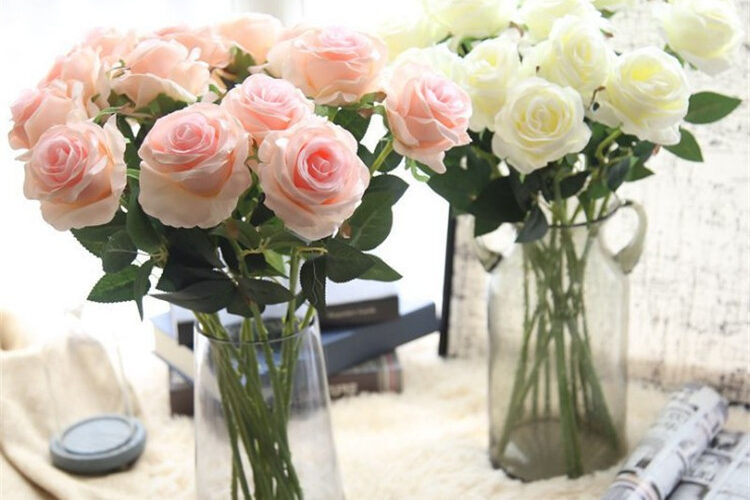 Single simulation wedding rose high-grade silk flower (3)