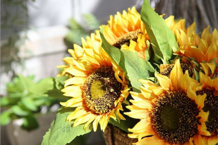 Wholesale silk flower four spring gift sunflower artificial flowers for sale (1)