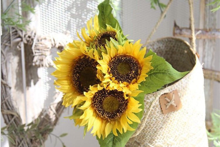 Wholesale silk flower four spring gift sunflower artificial flowers for sale (4)